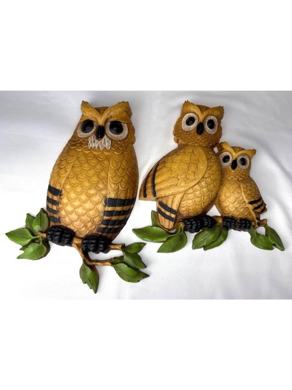 Homco Owl Wall Decor Set Retro Chic 1976 USA Yellow Brown Green